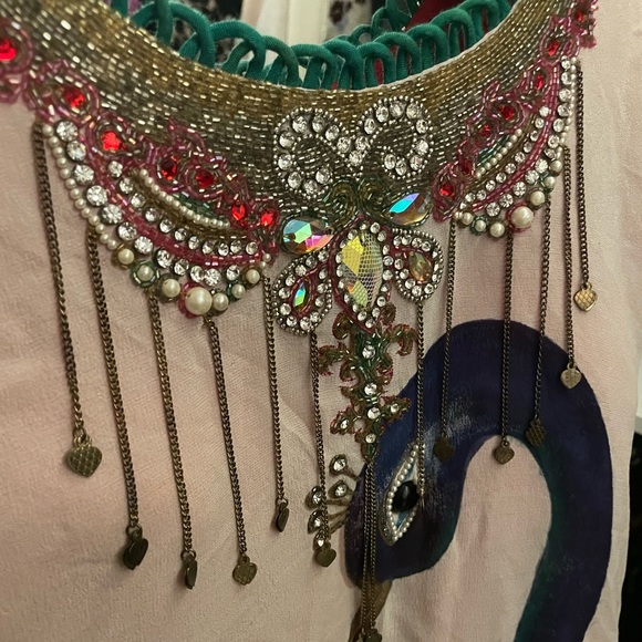 Beaded Indian Peacock Print Kameez - Picture 5 of 6